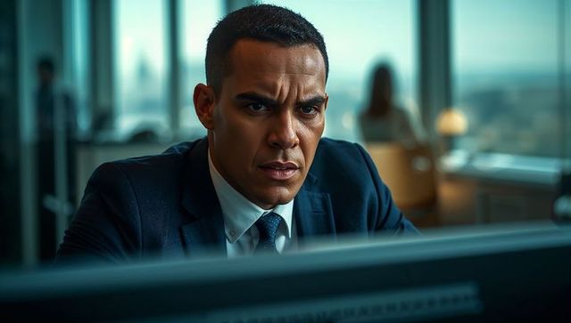 Focused Professional Analyzing Data at Urban Office Desk