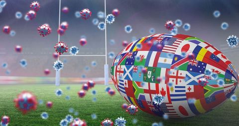 Flags-Adorned Rugby Ball Facing Pandemic Challenge on Field - Download Free Stock Images Pikwizard.com