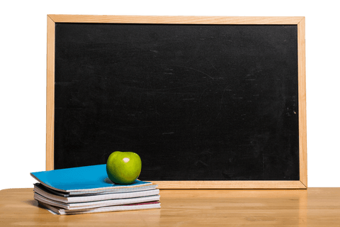 Blackboard Mockup with Notebooks and Green Apple on Transparent Background - Download Free Stock Videos Pikwizard.com