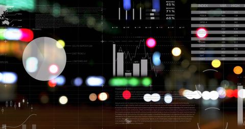 abstract digital data overlay on urban night lights - Download Free Stock Images Pikwizard.com