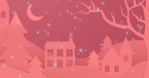 Winter Wonderland Night with Falling Snow and Cozy Homes - Download Free Stock Images Pikwizard.com