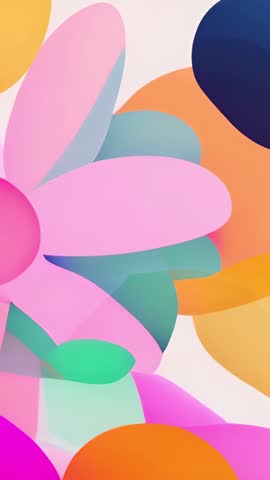 Vertical video showing stylized pastel flower with overlapping colorful circles and soft gradients