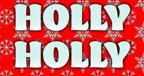 Christmas Holly Text on Red with Snowflake Pattern