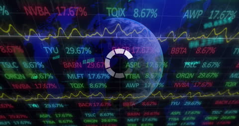 Global Stock Market Data on Digital Display with Earth