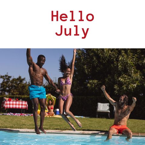 Diverse Friends Leaping into Pool Celebrating July - Download Free Stock Templates Pikwizard.com