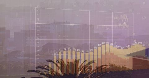 Financial Data Overlay on Vibrant Cityscape Background
