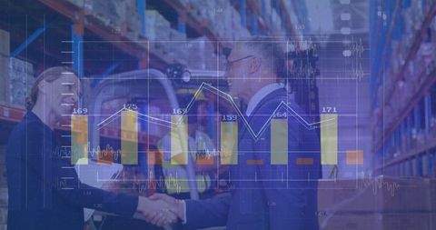 Business Leaders Strategy Meeting with Financial Data Overlay