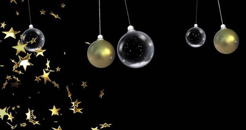 Elegant Hanging Glass Baubles with Gold Spheres and Star Confetti