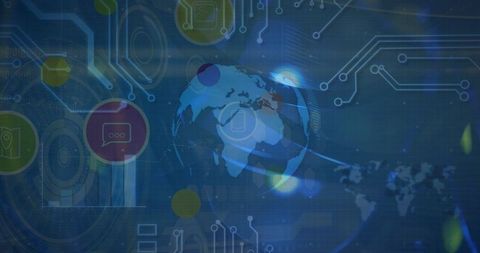 Global technology network with digital connections and icons