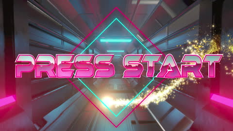 Retro Futuristic Press Start Animation with Neon Lights