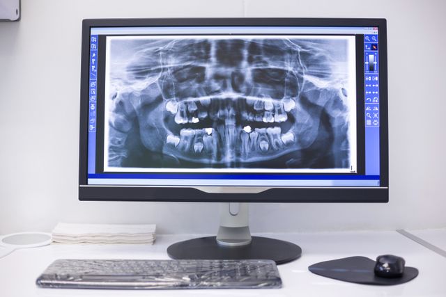An x-ray on the monitor at dental clinic