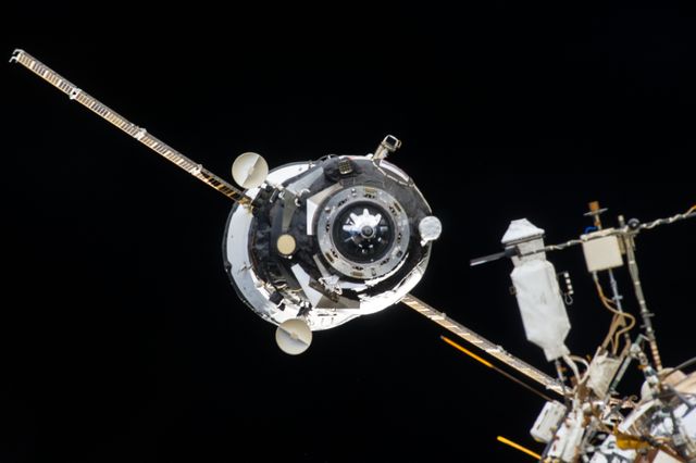 ISS039-E-016869 (23 April 2014) --- The unpiloted Progress 53 cargo ship undocks from the aft port of the Zvezda service module at 3:58 a.m. (CDT) on April 23 and begins its relative separation from the International Space Station for tests on its upgraded Kurs automated rendezvous system that were delayed from last November. The Russian resupply vehicle will move to a distance of some 300 miles from the complex before it begins to phase back in, testing the Kurs-NA rendezvous hardware and its associated software. The enhanced Kurs system will be incorporated into future Progress vehicles to reduce weight by eliminating several navigational antennas, thus enabling the Progress to carry additional supplies to the station. The Progress is scheduled to redock to Zvezda around 7:15 a.m. (CDT) April 25.