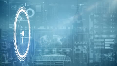 Digital Clock Overlay on Futuristic Data Interface