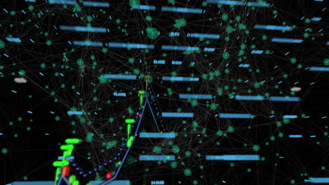 Digital Financial Data Processing with Green Glowing Nodes