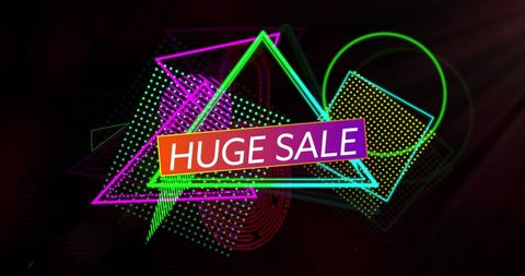 Colorful Neon Huge Sale Sign on Dark Background