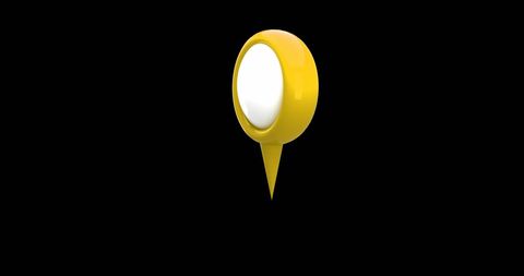 Yellow map pin icon floating against black background