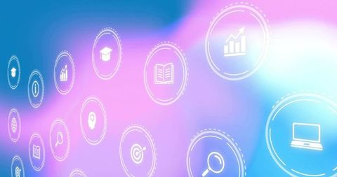 Floating Digital Business Icons on Gradient Background