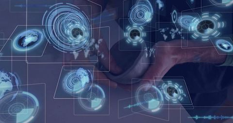 Futuristic tech professional analyzing holographic data projections