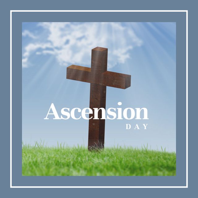 Ascension Day Wooden Cross on Grass Field with Sky Background - Download Free Stock Templates Pikwizard.com