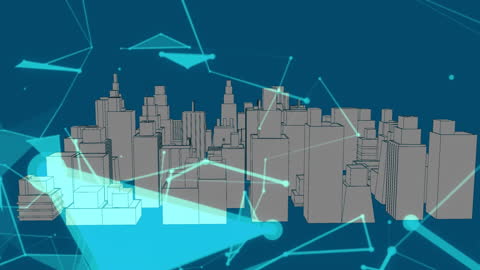 Futuristic Digital Cityscape with Geometric Connections