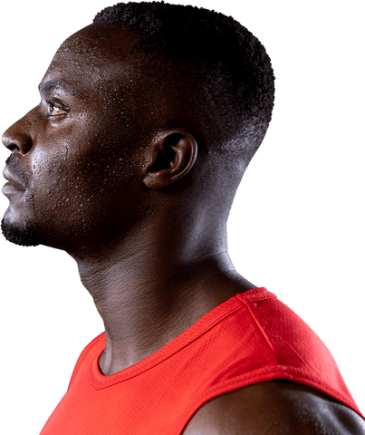 Transparent Side View of Athlete Focused After Intense Workout