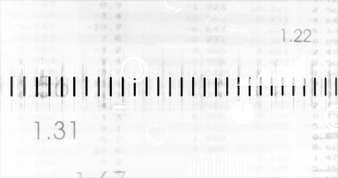Minimal grayscale measurement scale with central horizontal ruler and abstract data markers