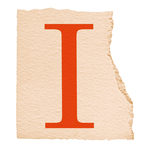 Bold Red Letter I on Beige Torn Edge Transparent Background