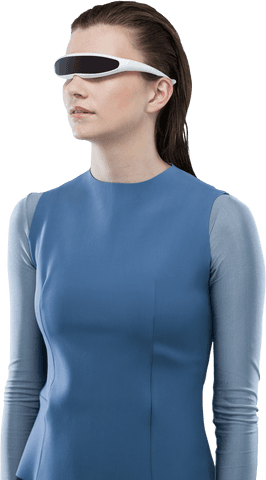 Transparent vision: woman experiencing virtual reality with glasses