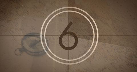 Number six over vintage compass and world map design