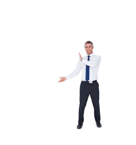 Smiling Businessman on Transparent Background Pointing