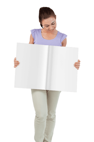 Woman Holding Open Transparent Book Mockup Concept