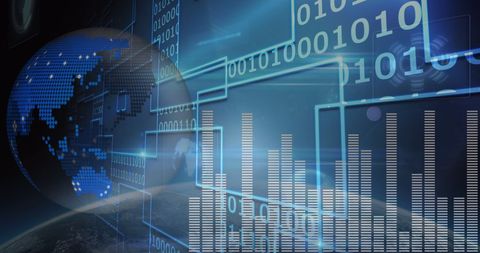Global Data Processing and Binary Coding Overlay on Earth - Download Free Stock Images Pikwizard.com