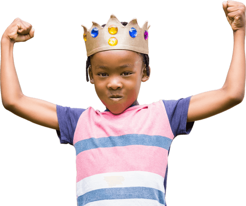 Confident Boy Wearing Jeweled Crown Flexing Arms Transparent - Download Free Stock Videos Pikwizard.com