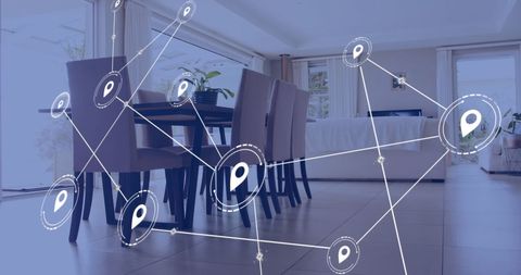 digital interface visualization over modern dining room - Download Free Stock Images Pikwizard.com