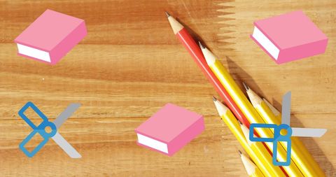 Colorful Stationery on Wooden Desk Background - Download Free Stock Images Pikwizard.com