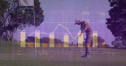 Golfer Analyzing Swing Data on Green for Performance Enhancement