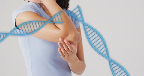 Human Arm with DNA Strands Symbolizing Genetic Research