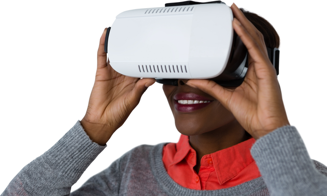 Smiling Woman Enjoying Virtual Reality Experience with VR Headset Transparent - Download Free Stock Videos Pikwizard.com