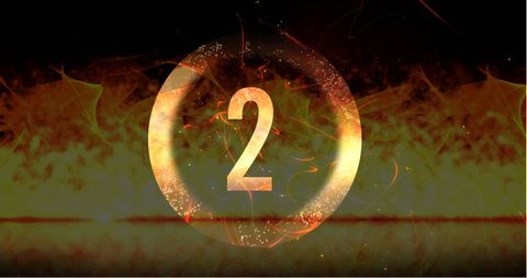 Dramatic Countdown with Glowing Number Two Over Fiery Backdrop