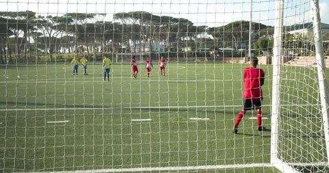 Soccer Team Preparing for Penalty Kick on Green Field