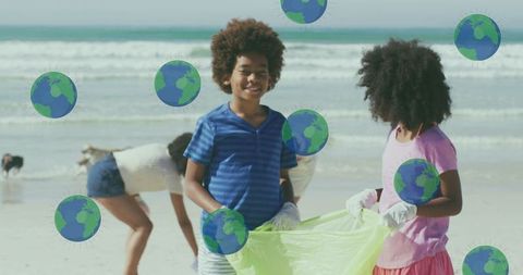 Family volunteering: beach cleanup activity for environmental protection