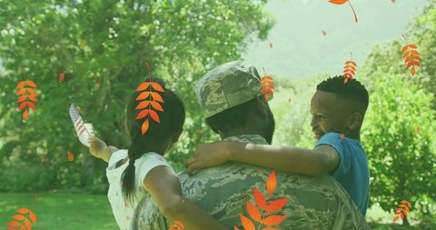 American Soldier Father Bonding with Children Outdoors