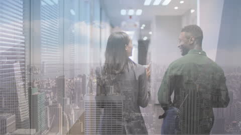 Diverse Business Team Overlapping Modern Cityscape