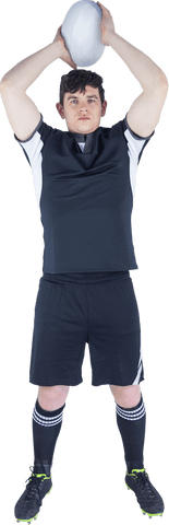 Transparent Rugby Player Preparing to Throw Ball Overhead