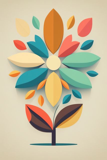 Abstract Geometric Floral Artwork with Colorful Leaves - Download Free Stock Images Pikwizard.com