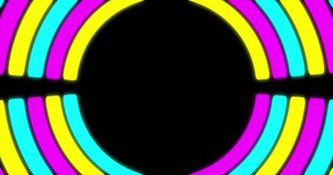 Colorful neon lights forming hypnotic circular pattern