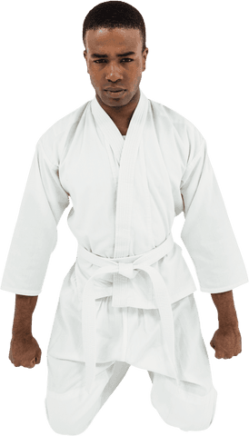 Transparent Background Karate Fighter Meditating in White Gi