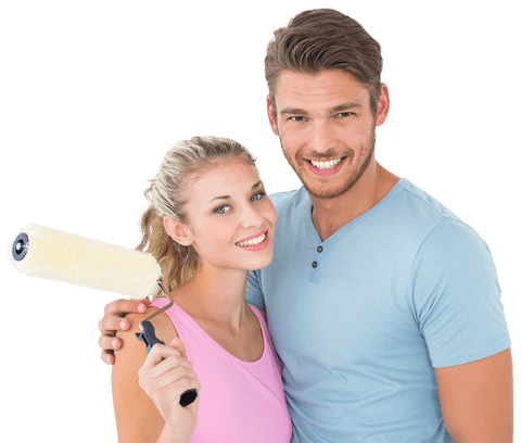 Young Couple Hugging Holding Paint Roller on Transparent Background - Download Free Stock Videos Pikwizard.com