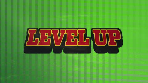 Vibrant Level Up Text on Striped Green Background