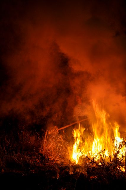 Firefighter Battling Intense Wildfire Blaze at Night - Download Free Stock Photos Pikwizard.com